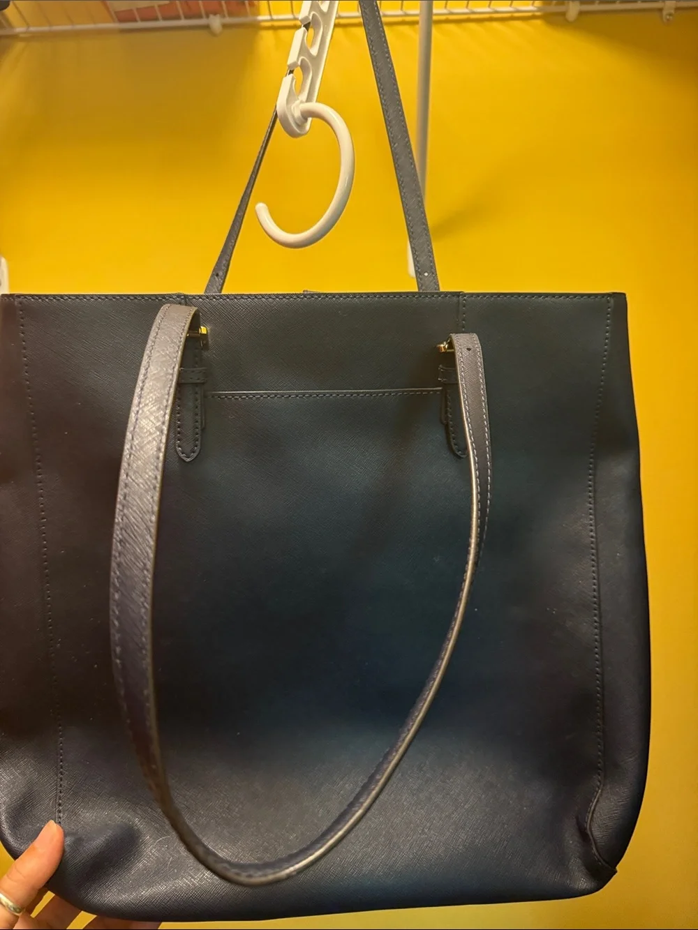 Michael Kors Navy Leather Saffiano Tote with Gold Hardware